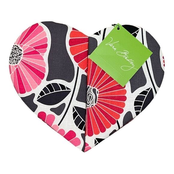 Vera Bradley Cheery Blossoms Heart to Heart Jewelry Case Red Gray NWT - Picture 1 of 5